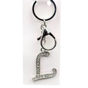 Silver Rhinestone Initial Letter L Keychain Bag Charm Bling Monogram Crystal